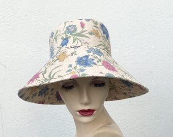 Floral Wide Brim Sunhat: Handmade Reversible Cotton Beach Hat