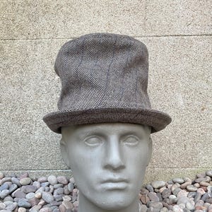 Handmade Slouchy Wool Top Hat - Herringbone Fabric