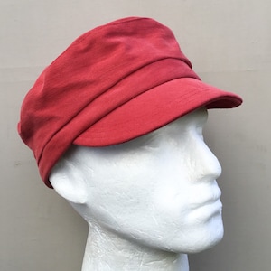 Red denim fisherman cap, recycled fabric