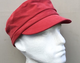 Red denim fisherman cap, recycled fabric