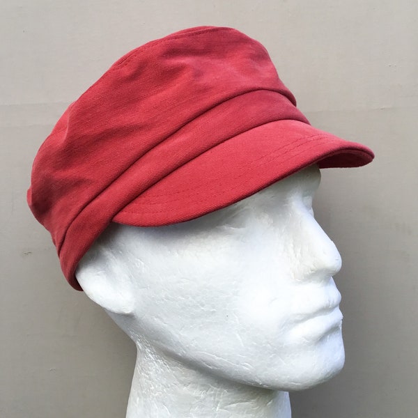 Red denim fisherman cap, recycled fabric