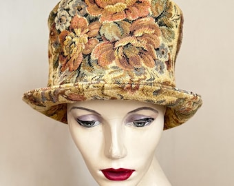Gold Floral Tapestry Slouchy Top Hat, Recycled Fabric Sustainable Accessory