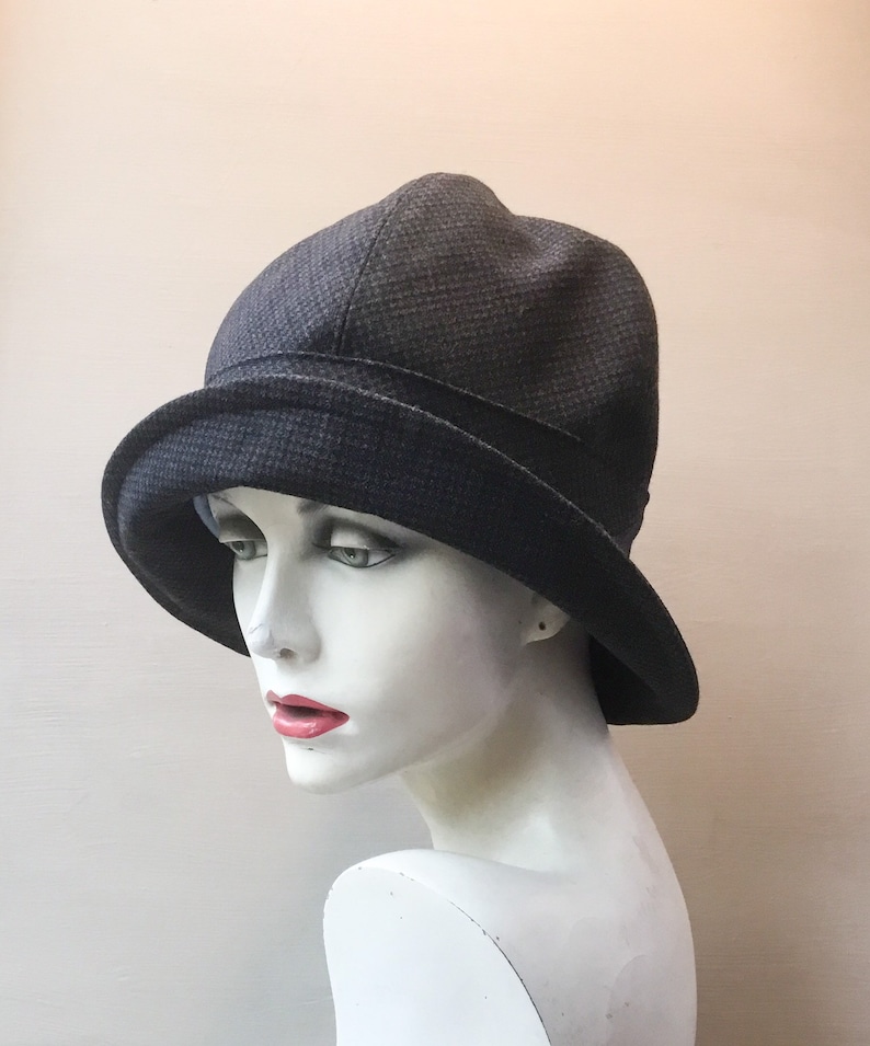 Dark navy cloche hat,classic cloche hat handmade in uk,Downton Abbey style,detachable button brooch,chic cloche,recycled fabric hat