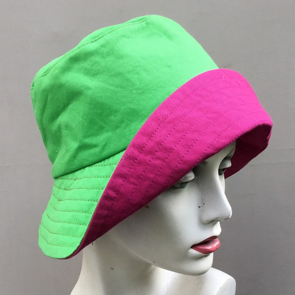 Neon Pink and green reversible sun hat