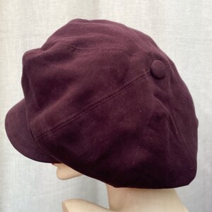 Dark plum oversized 8 panel baker boy cap made from recycled cotton moleskin image 7