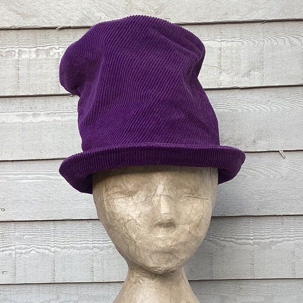 Bohemian Chic: Handmade Purple Corduroy Unstructured Top Hat made from recycled fabric