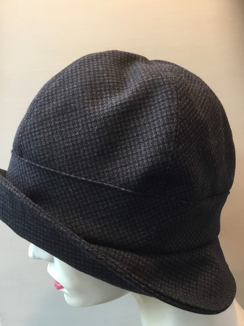 Dark navy cloche hat,classic cloche hat handmade in uk,Downton Abbey style,detachable button brooch,chic cloche,recycled fabric hat