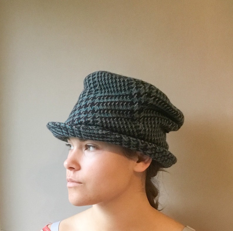 green hat,cosy winter hat unstructured tweed hat ruched top hat for women Tweed wool top hat