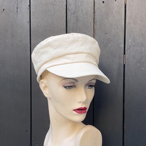 Cream linen fisherman cap, Breton cap, fiddler cap size M