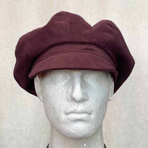 Dark plum oversized 8 panel baker boy cap made from recycled cotton moleskin image 5