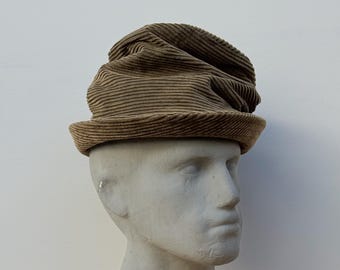 Bohemian Chic: Handmade Greeny brown Corduroy Unstructured Top Hat made from recycled fabric