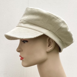 Cream corduroy skipper cap, recycled fabric fisherman cap,worker cap