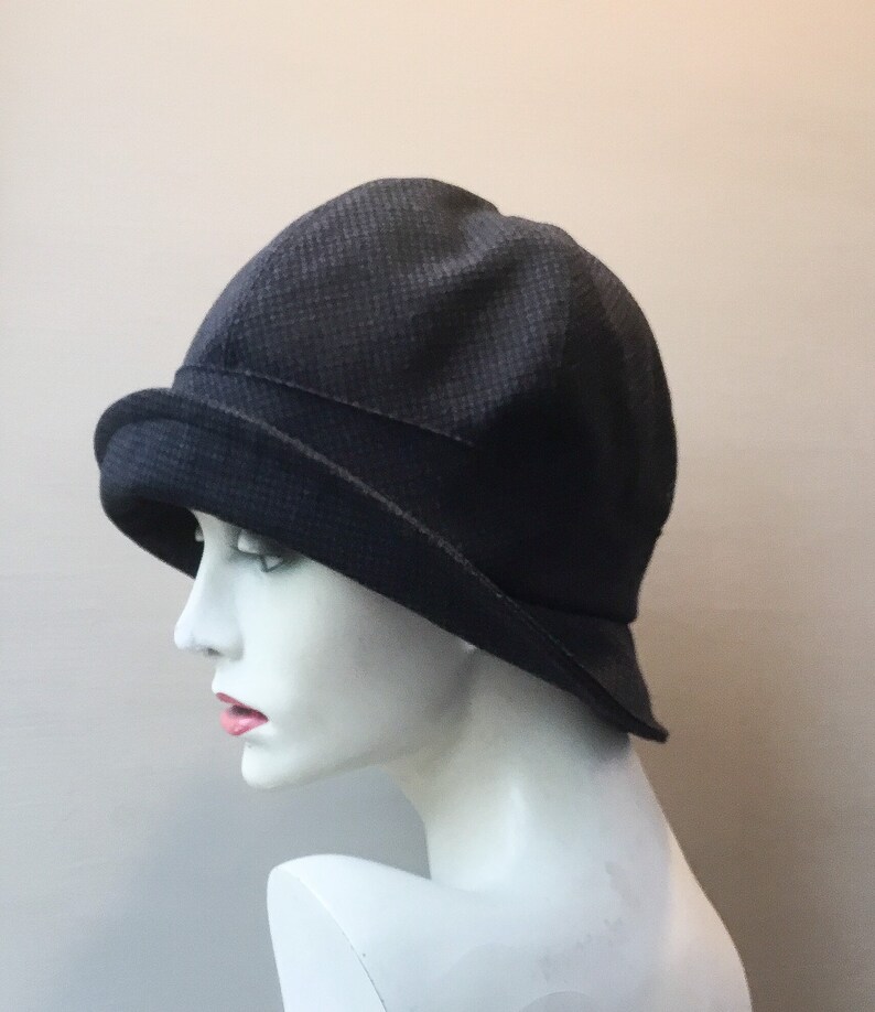 Dark navy cloche hat,classic cloche hat handmade in uk,Downton Abbey style,detachable button brooch,chic cloche,recycled fabric hat
