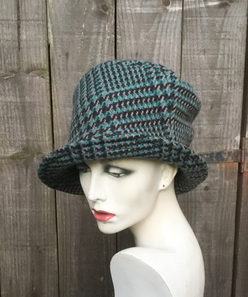 green hat,cosy winter hat unstructured tweed hat ruched top hat for women Tweed wool top hat