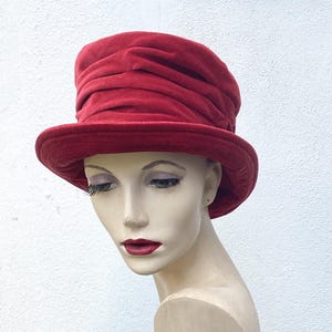 Handmade Red Velvet Top Hat: Recycled fabric, Slouchy Hat (57cm)