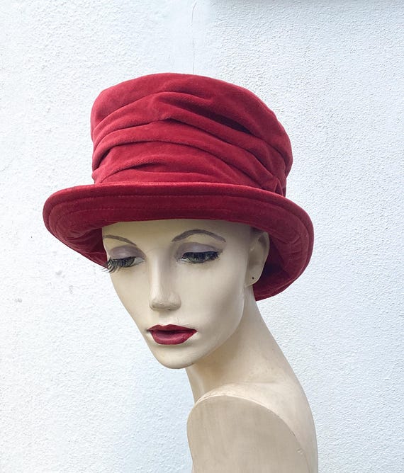 Handmade Red Velvet Top Hat: Recycled Fabric, Slouchy Hat  display picture 2