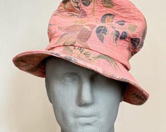 Summer vibe peach floral fabric Top hat, Unisex festival headwear size M