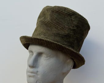 Green corduroy slouchy Top hat, made from Upcycled fabric
