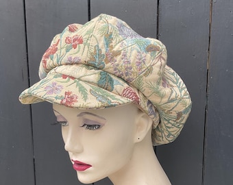 Eco-Friendly Floral 8-Panel Baker Boy Cap | Chic Handmade Hat made from recycled tapestry fabric