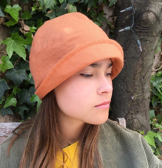 Orange Linen Cloche Hat 1920s Style | Etsy