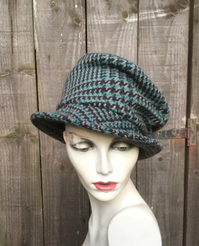 green hat,cosy winter hat unstructured tweed hat ruched top hat for women Tweed wool top hat