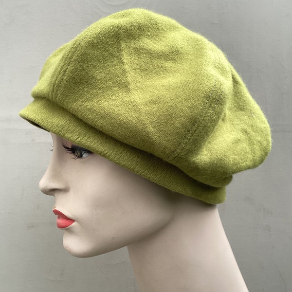 Green wool beret, wool tam, round beret