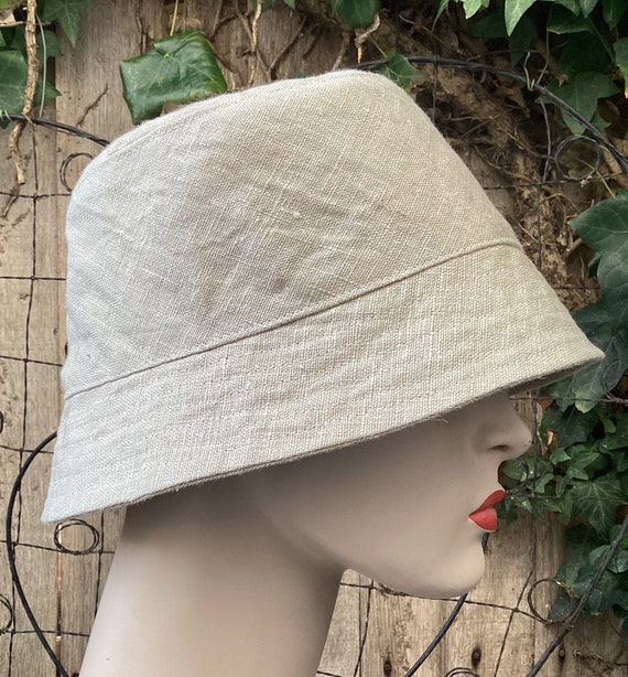 Natural Linen Bucket Hat, Reversible Bucket Hat, Size Small 