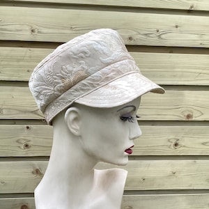 Gold Devore fisherman cap, fiddler cap made from recycled fabric
