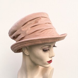 Vintage-Inspired peach Velvet Ruched Top Hat made from Sustainable Recycled Fabric