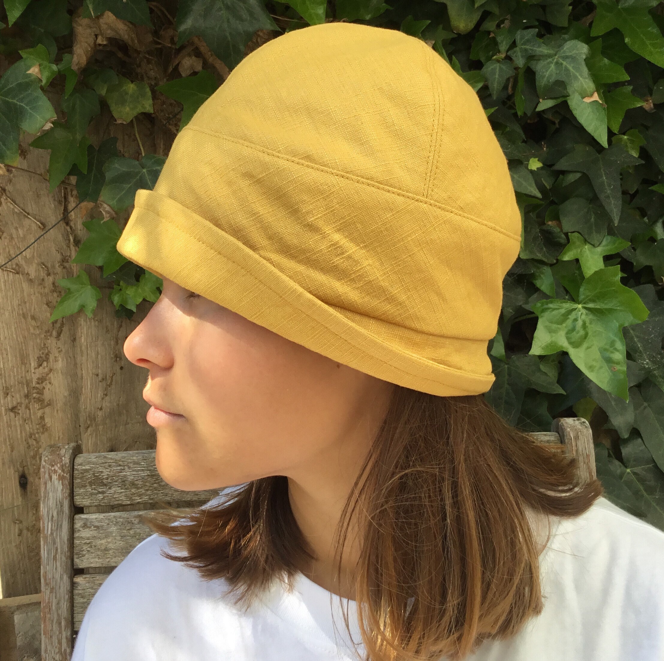 Mustard Yellow Linen Cloche Hat 1920s 
