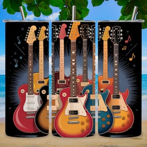 Tumbler wrap elektrische gitaar, png – 20 oz mager sublimatieontwerp, rechte en taps toelopende bekeromslag, rockmuziek digitale download