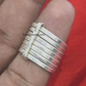 925 Sterling Silver 7-Stack Spinner Ring: Handmade Meditation Smooth Thick Statement Chunky ring ,luck,cuple ring