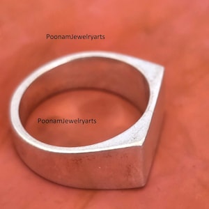 Minimalistischer Rechteck Siegelring 925 Sterling Silber, Flachstahl breitband, moderner Statement Ring.