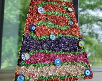 Colored glass Snake Eyes Sculpture: Recycled Glass Art