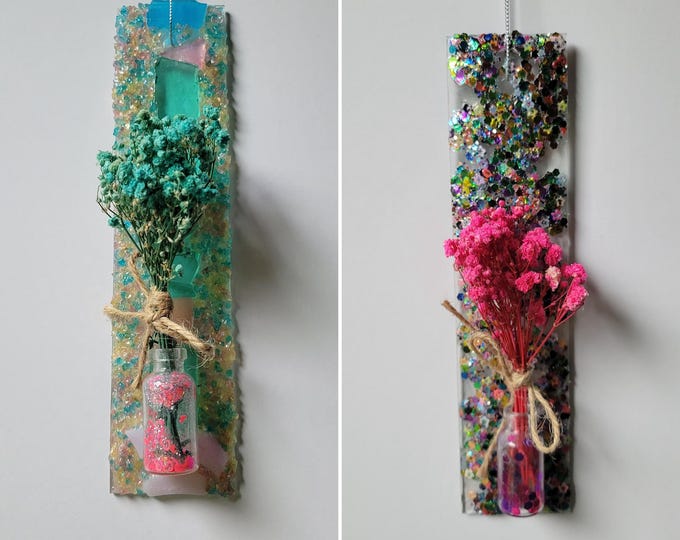 Suncatchers, Colorful Glass w/dried flowers