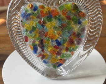 Repurposed Mikasa Glass Heart Frame with Colorful Inclusions