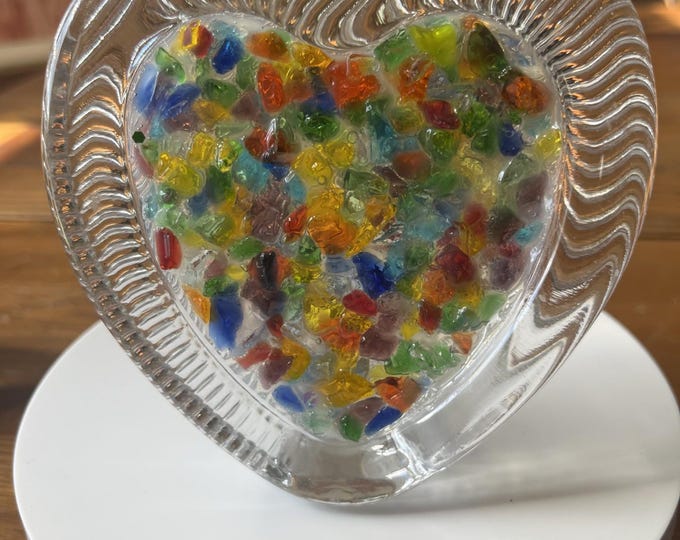 Repurposed Mikasa Glass Heart Frame with Colorful Inclusions