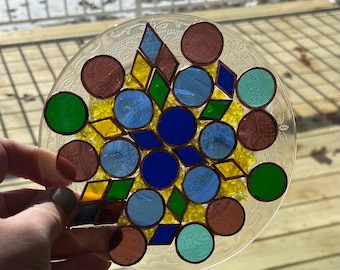 Repurposed Glass Dessert Plate: Colored Glass Mosaic pieces