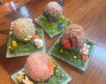 Glitter Easter Egg Diorama: Repurposed Coaster, Spring Decor