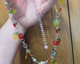 Handmade glass raspberry charm necklace