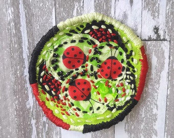 Ladybug Brooch, Textile Brooch, Ladybug Pin, Fabric Brooch, Denim Pin, Gift for Her, Textile Art Brooch, Upcycled Fabric, Recycled Denim