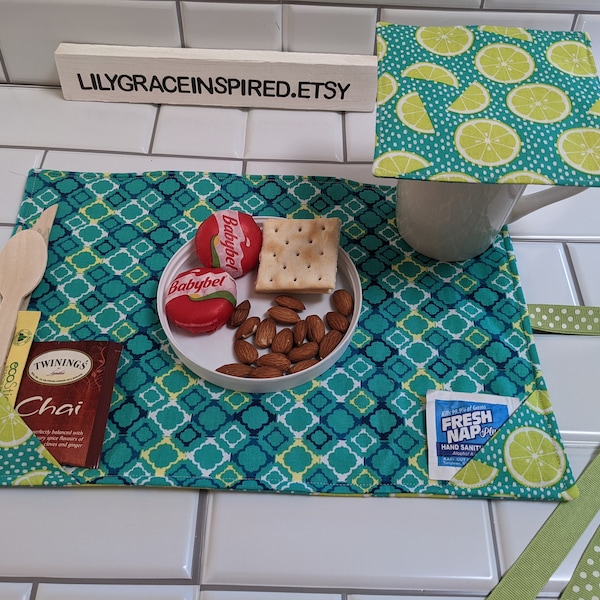 Placemat, Snack Mat, Lunch Placemat, Eco Friendly, Zero Waste, Picnic Mat, Mug Rug, Reusable Placemat, Reversible Mat, Lunch Mat