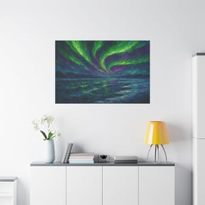 Canvas Wall Art, Oil Painting Print, Northern Lights Abstract Decor, Stretched Artwork, Artistic Home Decoration, Large Vertical Art, Unique