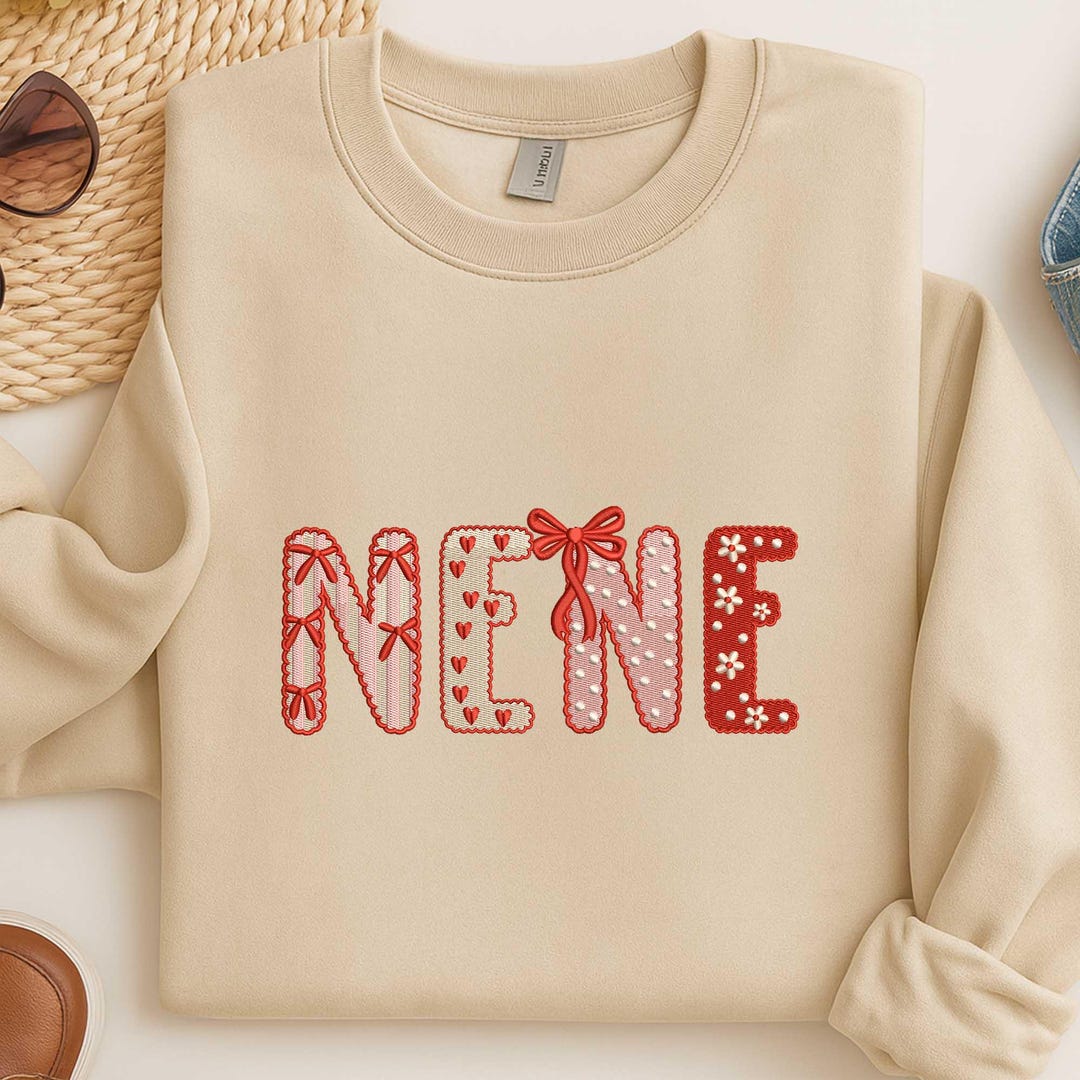 Nene Monogram NENE Embroidery Design, Heart and Bow Pattern Lettering - Etsy