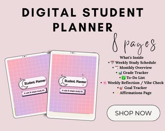 Y2K Student Planner: Digital Study Kit, Grade Tracker (PDF Printable)