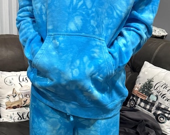 Blue Ice Tie Dye Loungewear Set • Unisex Hoodie and Joggers