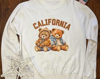 California Teddy Bear Sweatshirt | Neutral Retro California Sweater