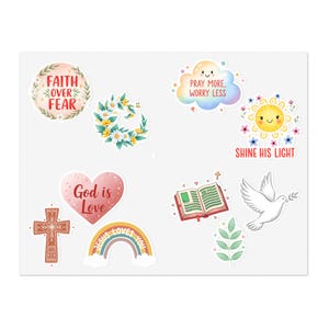 Christliches Bibelvers-Digital-Aufkleberpaket - Glaube über Angst, Gott ist Liebe, Schrift PNG für Journaling und Handwerk