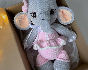 Handmade Crochet Elephant Plush Toy – Amigurumi Stuffed Animal, Elephant Gift for Kids, Gift-Ready