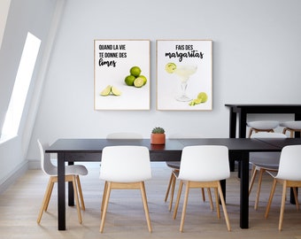 Quand la vie te donne des limes - Printable art photography of limes and margaritas, downloadable prints, funny words game